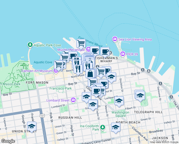 map of restaurants, bars, coffee shops, grocery stores, and more near in San Francisco