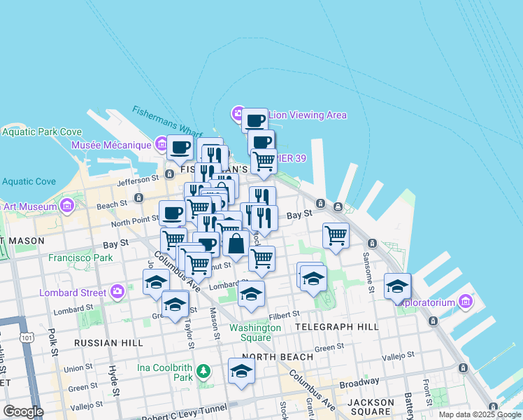 map of restaurants, bars, coffee shops, grocery stores, and more near in San Francisco