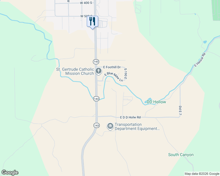 map of restaurants, bars, coffee shops, grocery stores, and more near 86 East 1000 South in Panguitch