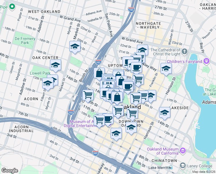 map of restaurants, bars, coffee shops, grocery stores, and more near 587 15th Street in Oakland