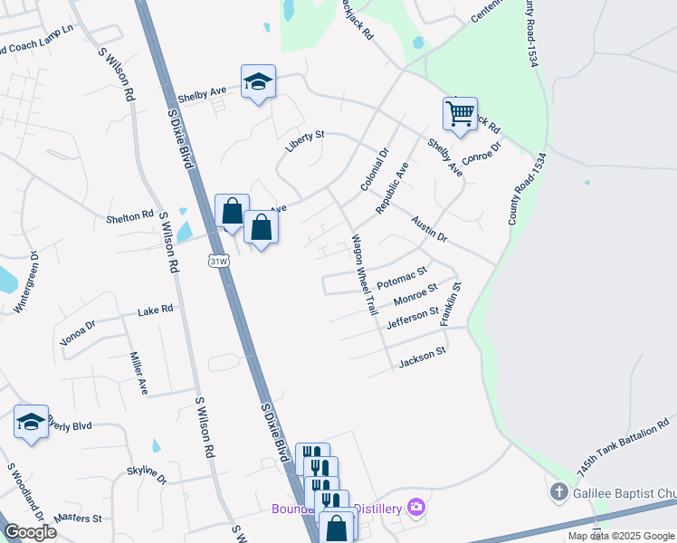 map of restaurants, bars, coffee shops, grocery stores, and more near 517 Independence Court in Radcliff