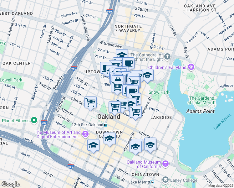map of restaurants, bars, coffee shops, grocery stores, and more near 450 17th Street in Oakland