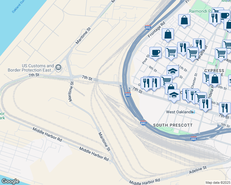 map of restaurants, bars, coffee shops, grocery stores, and more near 1899 7th Ave in Oakland