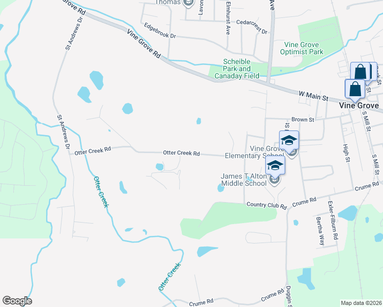 map of restaurants, bars, coffee shops, grocery stores, and more near 809-1029 Otter Creek Road in Vine Grove