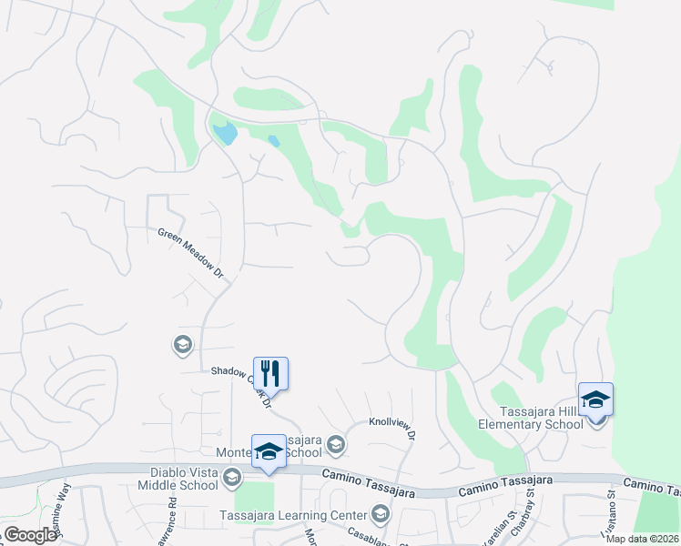 map of restaurants, bars, coffee shops, grocery stores, and more near 3643 Country Club Terrace in Danville