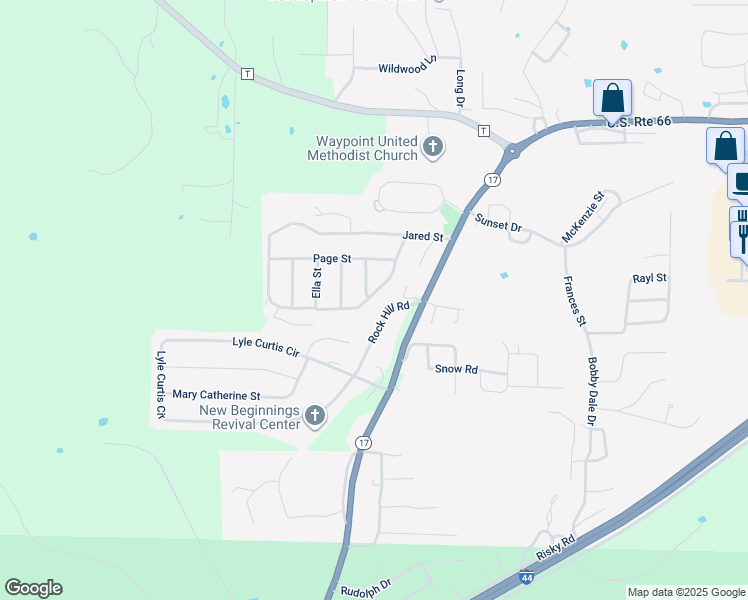 map of restaurants, bars, coffee shops, grocery stores, and more near 178 Jared Street in Waynesville