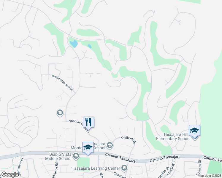 map of restaurants, bars, coffee shops, grocery stores, and more near 3643 Country Club Terrace in Danville