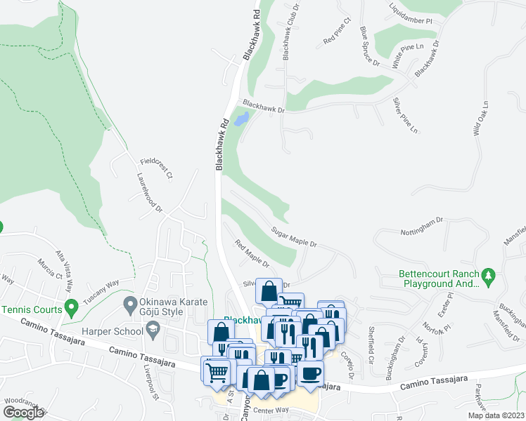 map of restaurants, bars, coffee shops, grocery stores, and more near 4037 Sugar Maple Drive in Danville