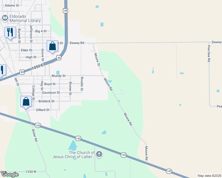 map of restaurants, bars, coffee shops, grocery stores, and more near 92-798 Moore Rd in Eldorado