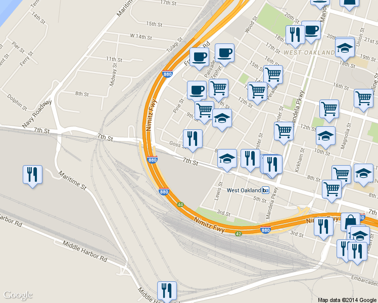 map of restaurants, bars, coffee shops, grocery stores, and more near 1717 8th Street in Oakland