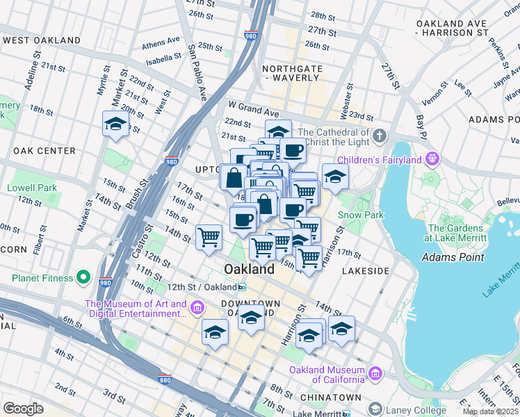 map of restaurants, bars, coffee shops, grocery stores, and more near 519 18th Street in Oakland