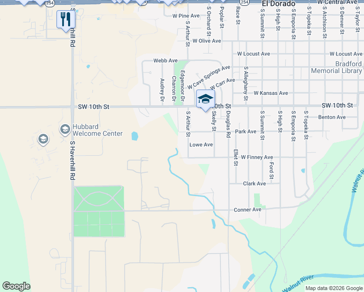 map of restaurants, bars, coffee shops, grocery stores, and more near 1133 South Arthur Street in El Dorado