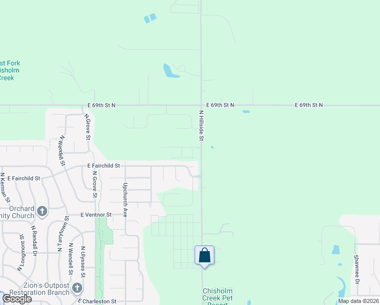 map of restaurants, bars, coffee shops, grocery stores, and more near 6998 North Hillside Street in Wichita