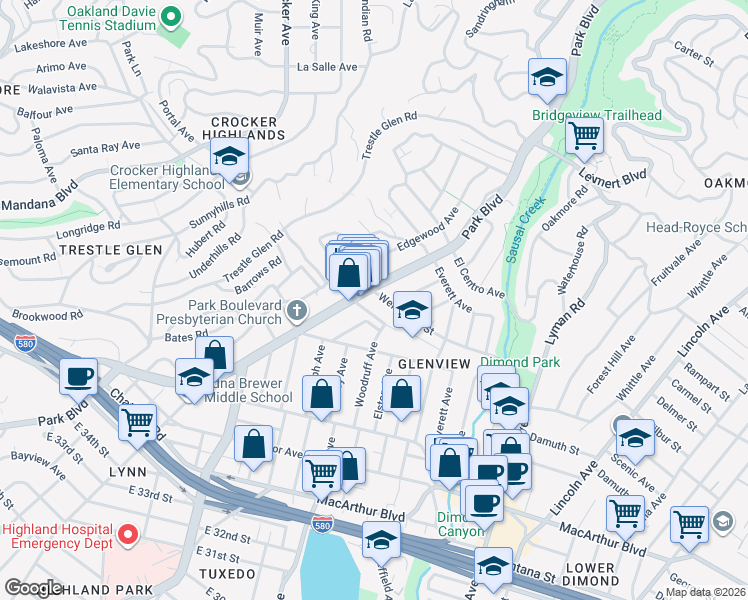 map of restaurants, bars, coffee shops, grocery stores, and more near 1315 Wellington Street in Oakland