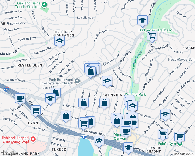 map of restaurants, bars, coffee shops, grocery stores, and more near 1315 Wellington Street in Oakland