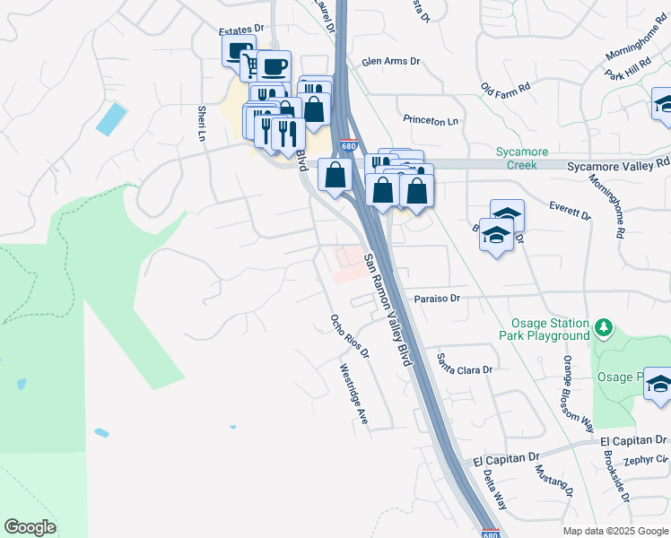 map of restaurants, bars, coffee shops, grocery stores, and more near 918 Podva Lane in Danville