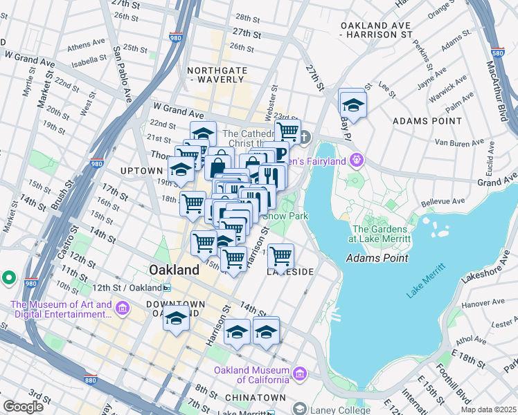 map of restaurants, bars, coffee shops, grocery stores, and more near 1935 Webster Street in Oakland