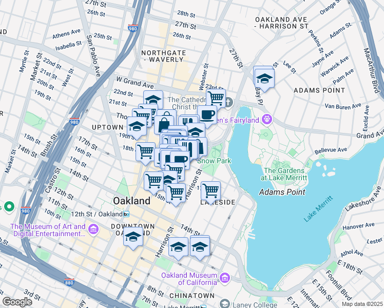 map of restaurants, bars, coffee shops, grocery stores, and more near 1940 Webster Street in Oakland