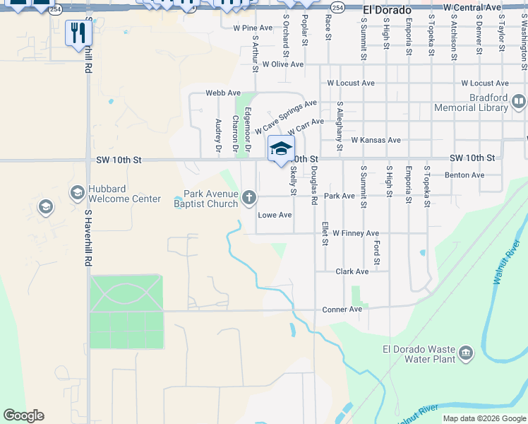 map of restaurants, bars, coffee shops, grocery stores, and more near 1518 Lowe Avenue in El Dorado