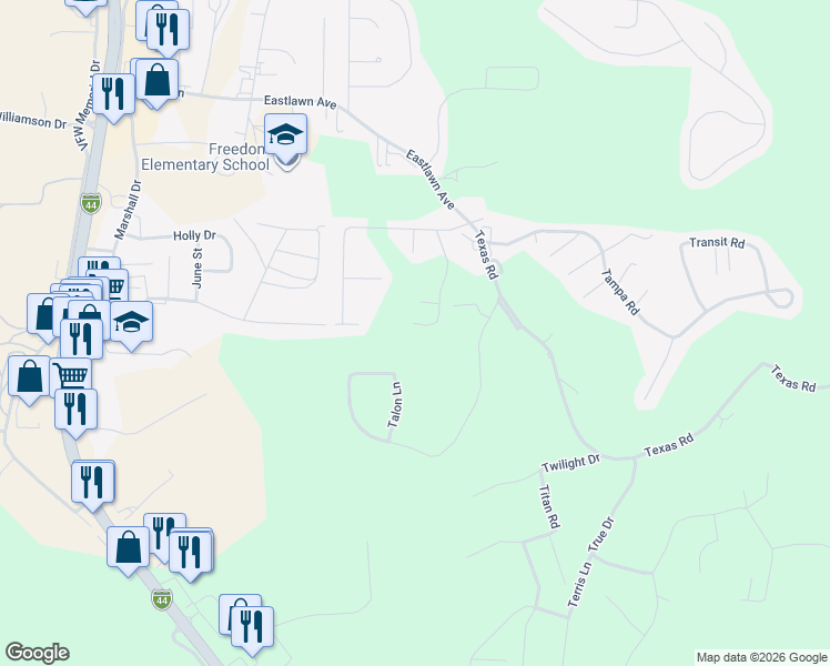 map of restaurants, bars, coffee shops, grocery stores, and more near 24483 Tupelo Lane in Saint Robert