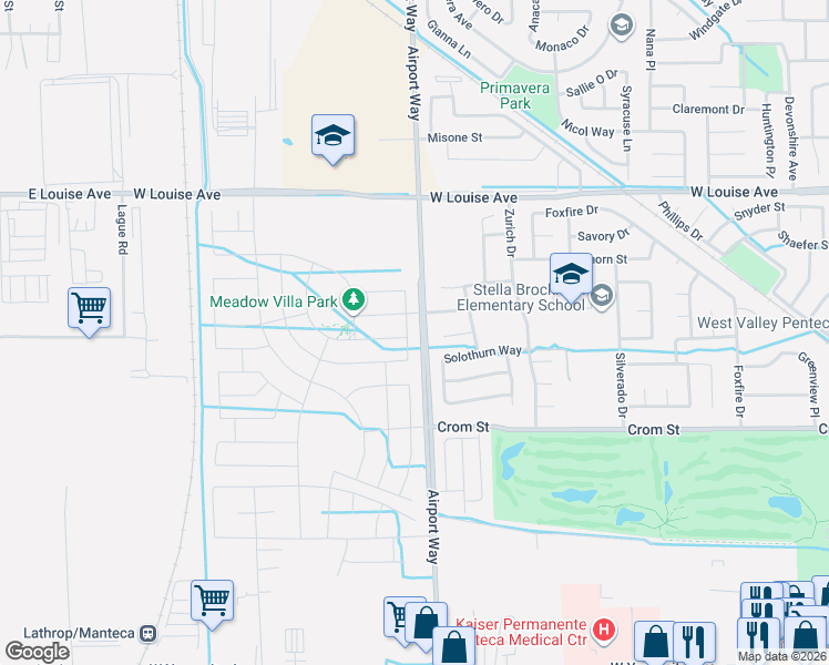 map of restaurants, bars, coffee shops, grocery stores, and more near 2077 Licstal Court in Manteca