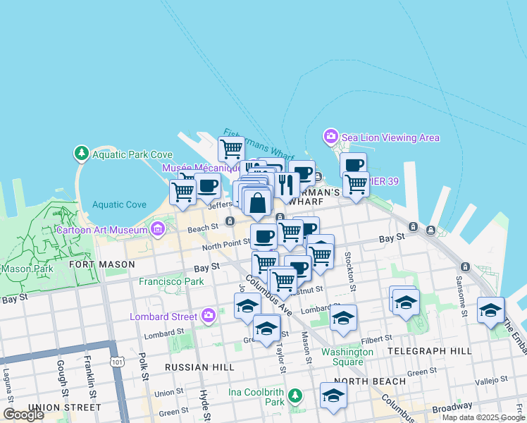 map of restaurants, bars, coffee shops, grocery stores, and more near in San Francisco