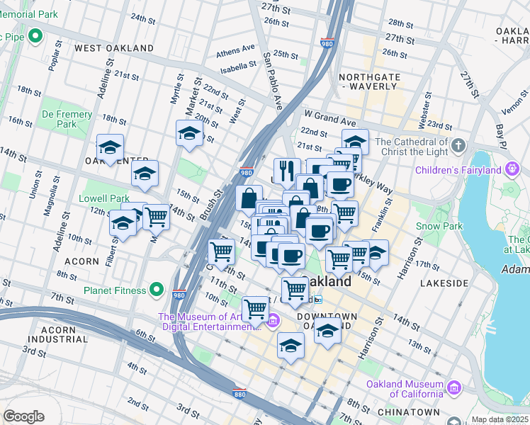 map of restaurants, bars, coffee shops, grocery stores, and more near 646 16th Street in Oakland