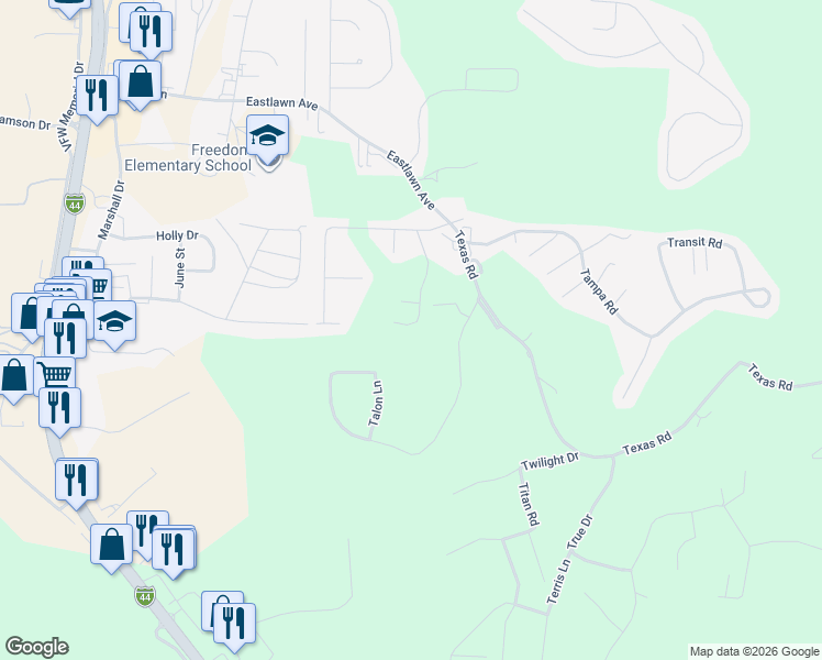 map of restaurants, bars, coffee shops, grocery stores, and more near 24435 Tupelo Lane in Saint Robert
