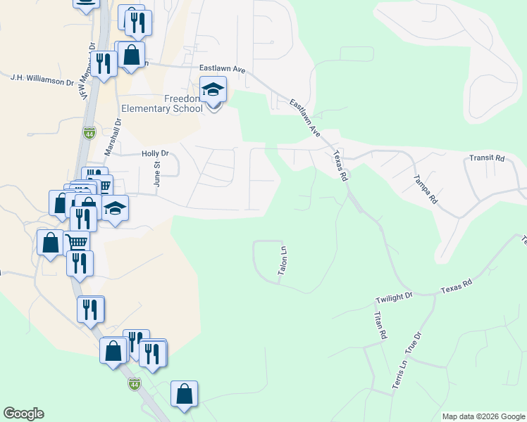 map of restaurants, bars, coffee shops, grocery stores, and more near 15905 Tracker Lane in Saint Robert