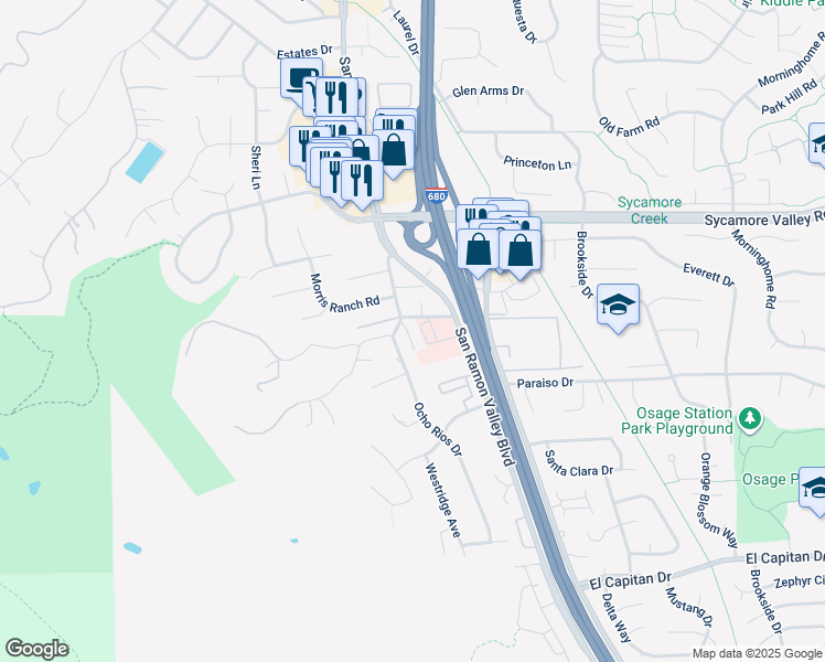 map of restaurants, bars, coffee shops, grocery stores, and more near 918 Podva Lane in Danville