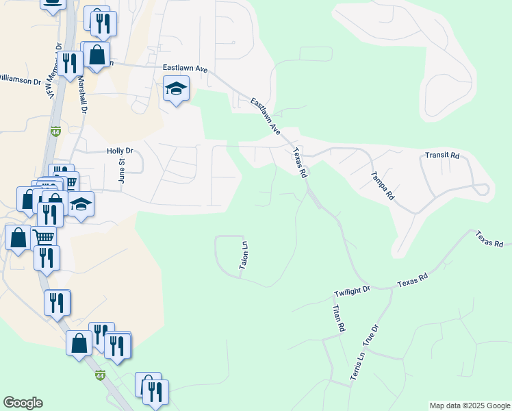 map of restaurants, bars, coffee shops, grocery stores, and more near 24483 Tupelo Lane in Saint Robert