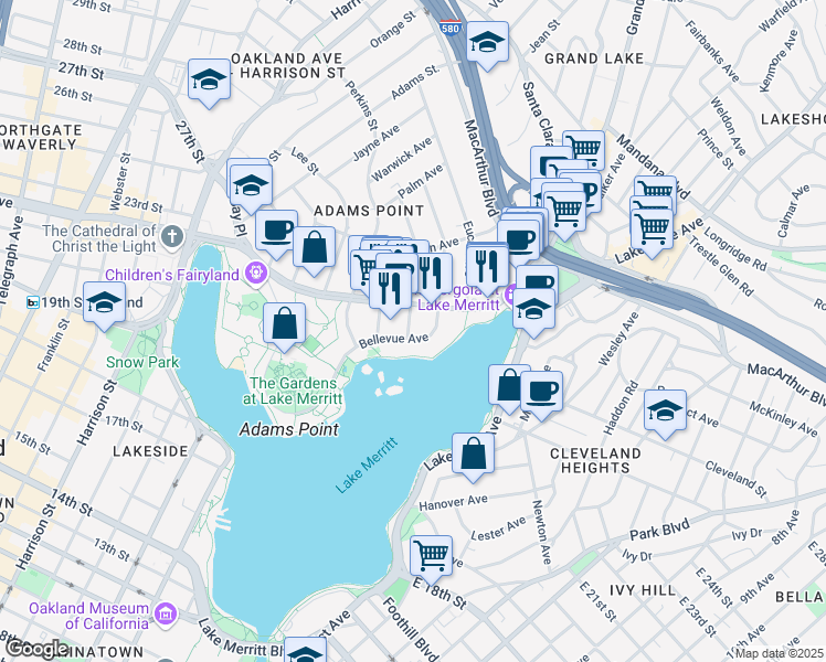 map of restaurants, bars, coffee shops, grocery stores, and more near 492 Staten Avenue in Oakland