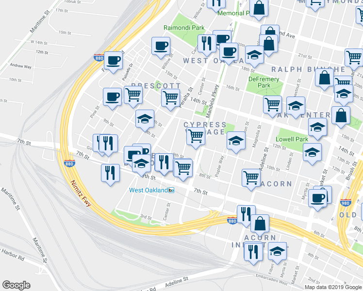 map of restaurants, bars, coffee shops, grocery stores, and more near 1480 9th Street in Oakland