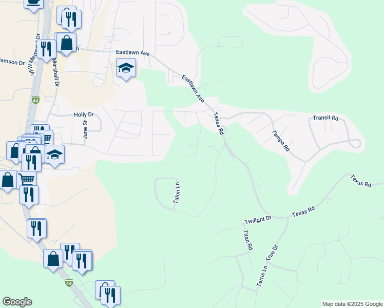 map of restaurants, bars, coffee shops, grocery stores, and more near 24483 Tupelo Lane in Saint Robert