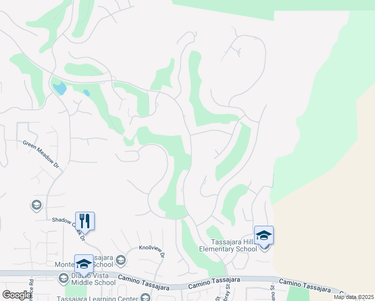 map of restaurants, bars, coffee shops, grocery stores, and more near 5416 Blackhawk Drive in Danville