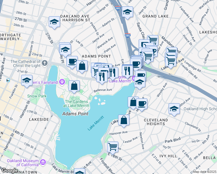 map of restaurants, bars, coffee shops, grocery stores, and more near 492 Staten Avenue in Oakland