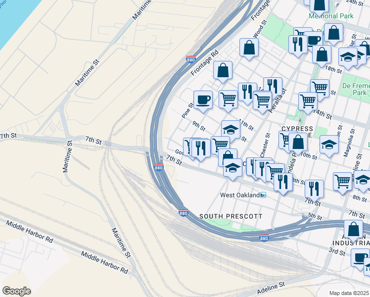 map of restaurants, bars, coffee shops, grocery stores, and more near 1407 8th Street in Oakland