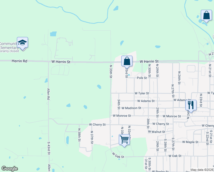 map of restaurants, bars, coffee shops, grocery stores, and more near 601 North 35th Street in Herrin