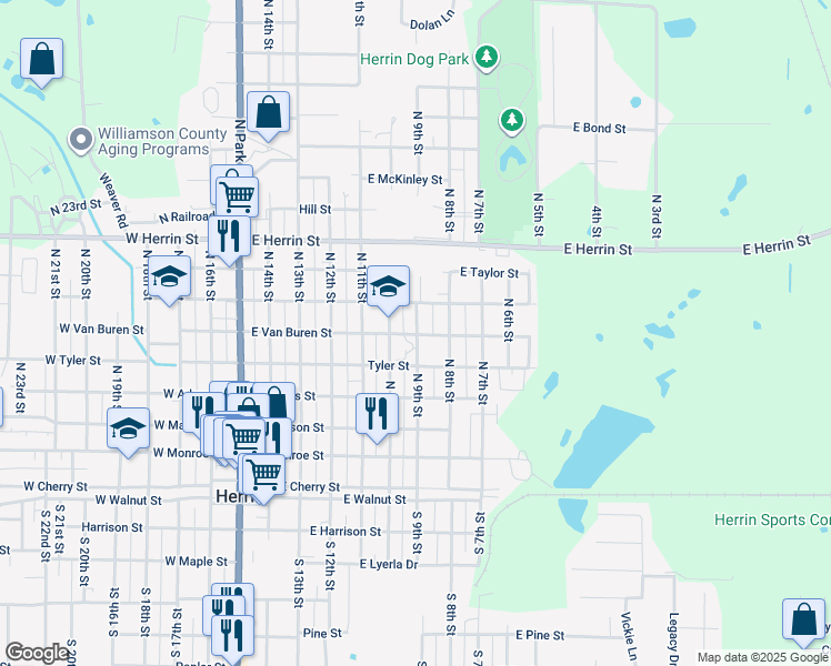 map of restaurants, bars, coffee shops, grocery stores, and more near 508 North 9th Street in Herrin