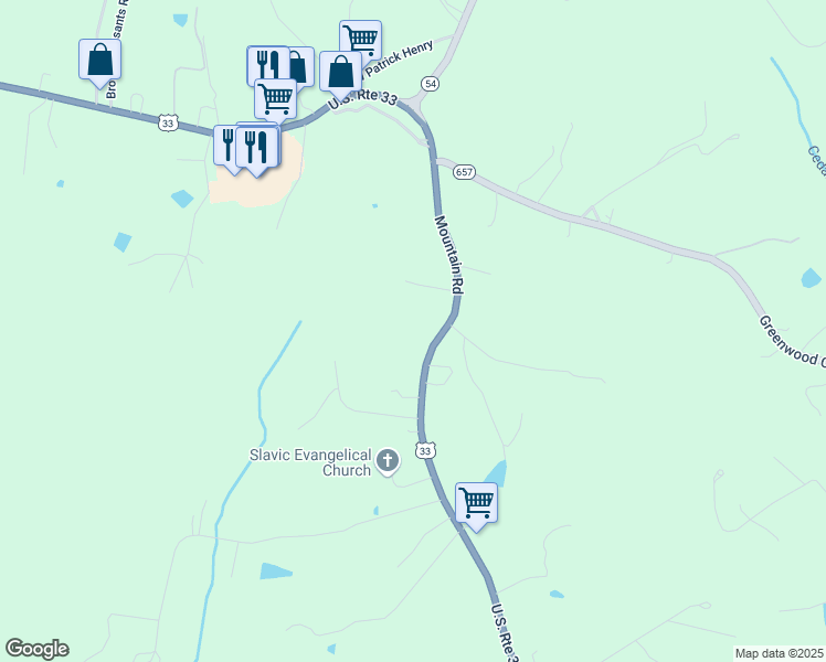 map of restaurants, bars, coffee shops, grocery stores, and more near 16401 Mountain Road in Montpelier