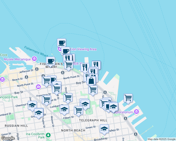 map of restaurants, bars, coffee shops, grocery stores, and more near 1454 The Embarcadero in San Francisco
