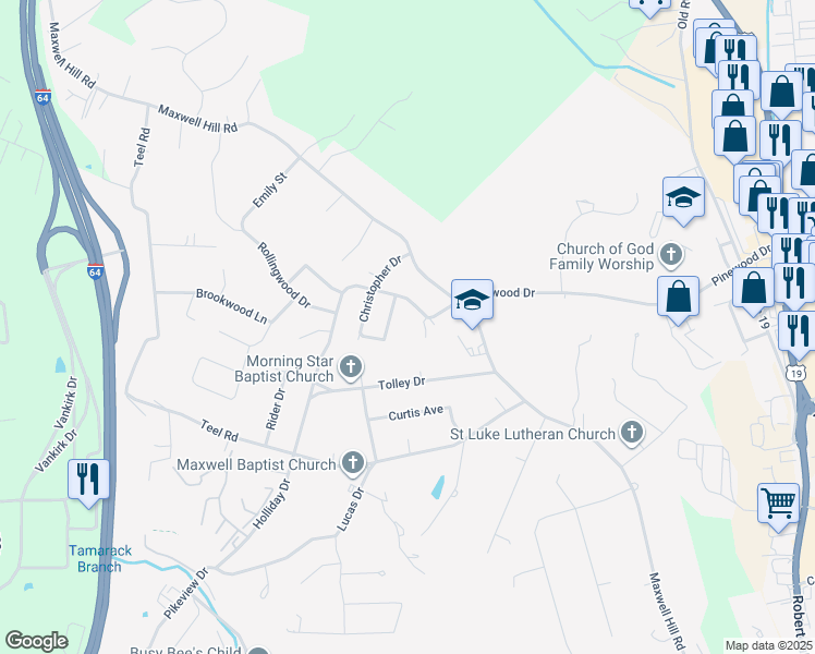 map of restaurants, bars, coffee shops, grocery stores, and more near 217 Tolley Drive in Beckley