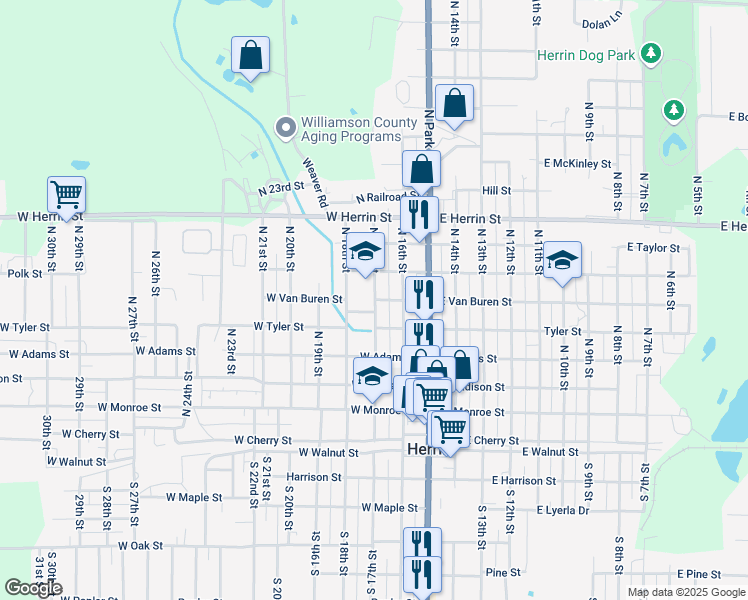 map of restaurants, bars, coffee shops, grocery stores, and more near 601 North 17th Street in Herrin