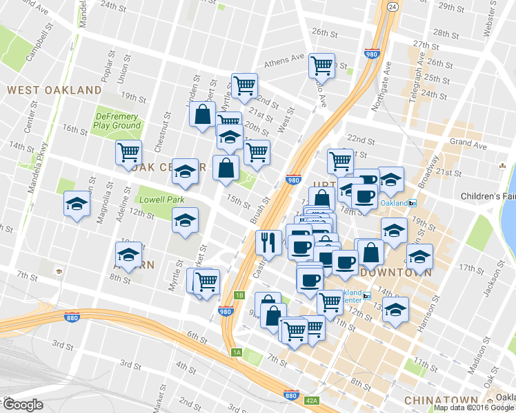 map of restaurants, bars, coffee shops, grocery stores, and more near 760 14th Street in Oakland