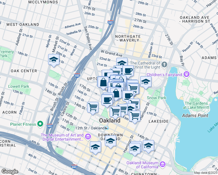 map of restaurants, bars, coffee shops, grocery stores, and more near 519 18th Street in Oakland