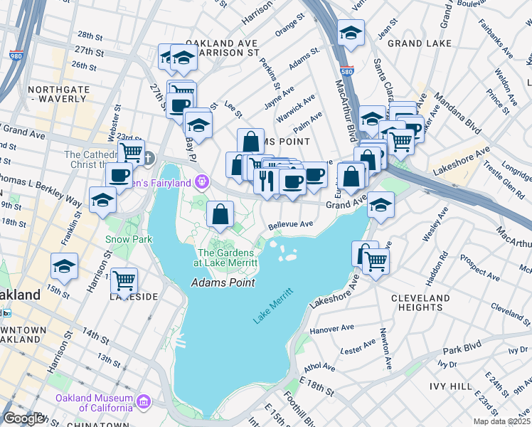 map of restaurants, bars, coffee shops, grocery stores, and more near 468 Perkins Street in Oakland