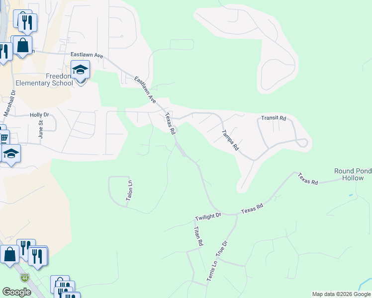 map of restaurants, bars, coffee shops, grocery stores, and more near 15295 Texas Road in Saint Robert