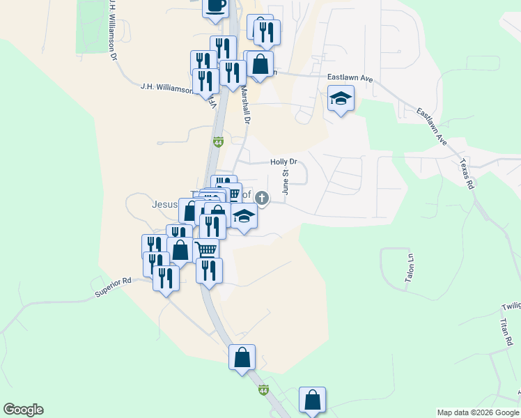 map of restaurants, bars, coffee shops, grocery stores, and more near 123 Bosa Drive in Saint Robert