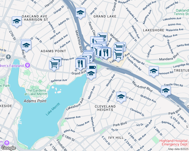 map of restaurants, bars, coffee shops, grocery stores, and more near 550 El Embarcadero in Oakland