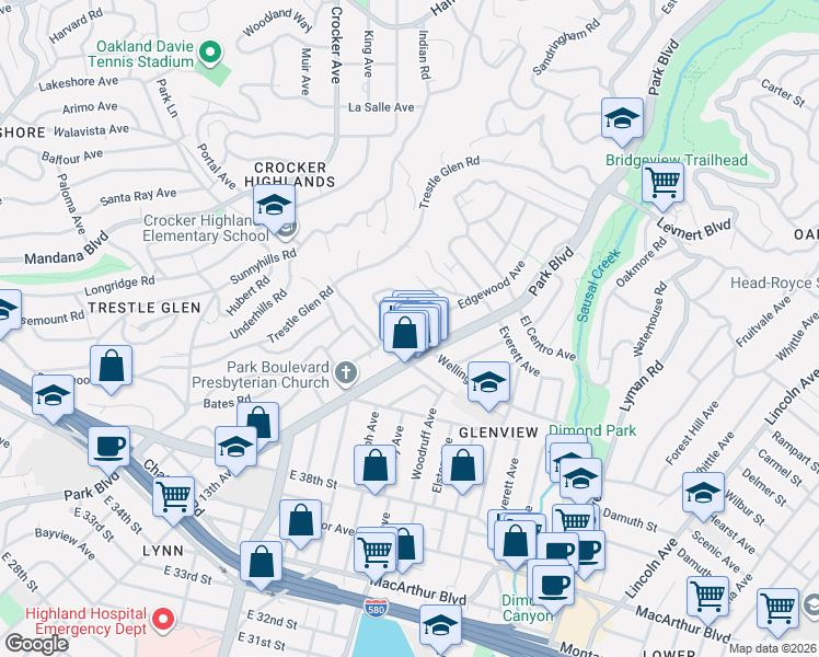 map of restaurants, bars, coffee shops, grocery stores, and more near 1138 Wellington Street in Oakland
